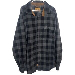 Venado‎ Men's XLT Gray Black Plaid Flannel Shirt Jacket Shacket Corduroy Collar
